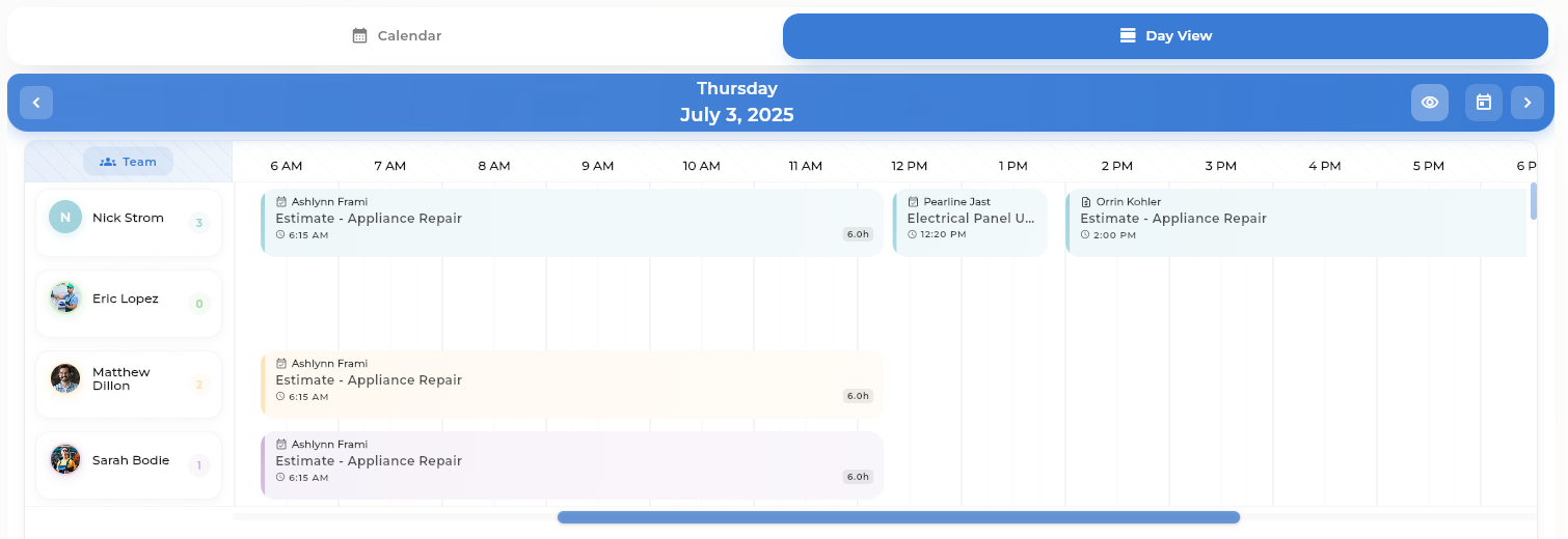 Drag-and-drop team schedule