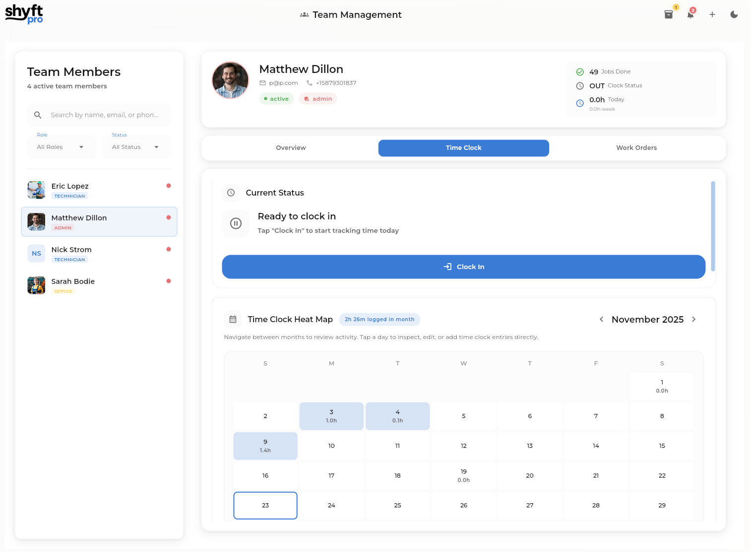 Time clock meets team overview