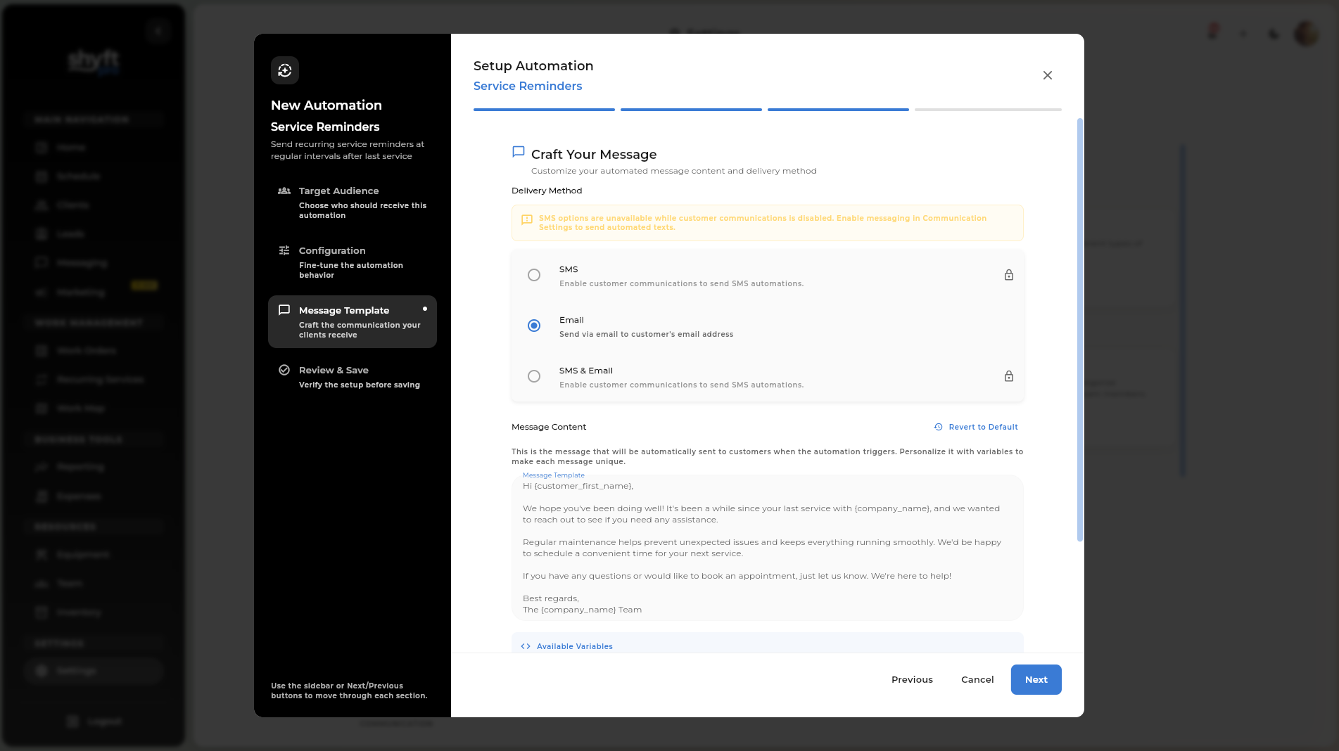 Shyft Pro automation center with workflow configuration