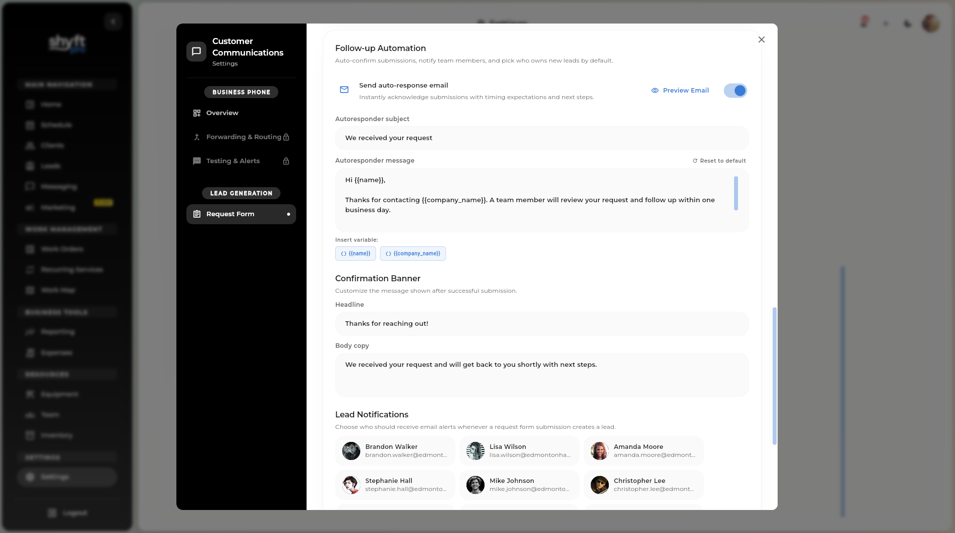 Lead capture form for website embedding