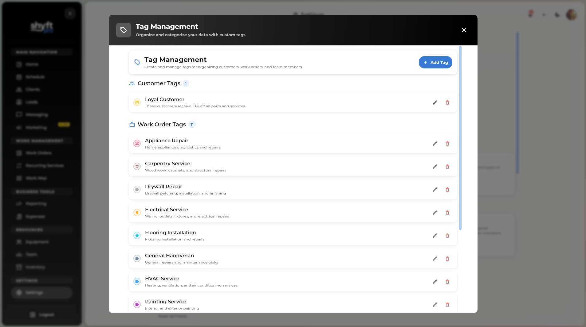 Tagging system for organizing leads and customers